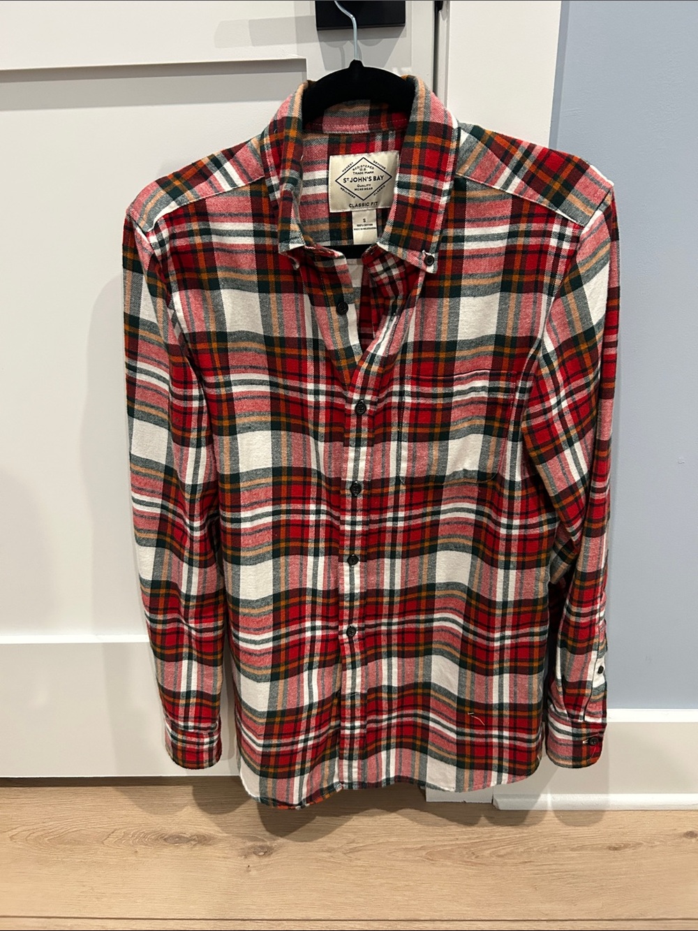 St. John’s Bay Red White Black Plaid Flannel Shirt Mens Small